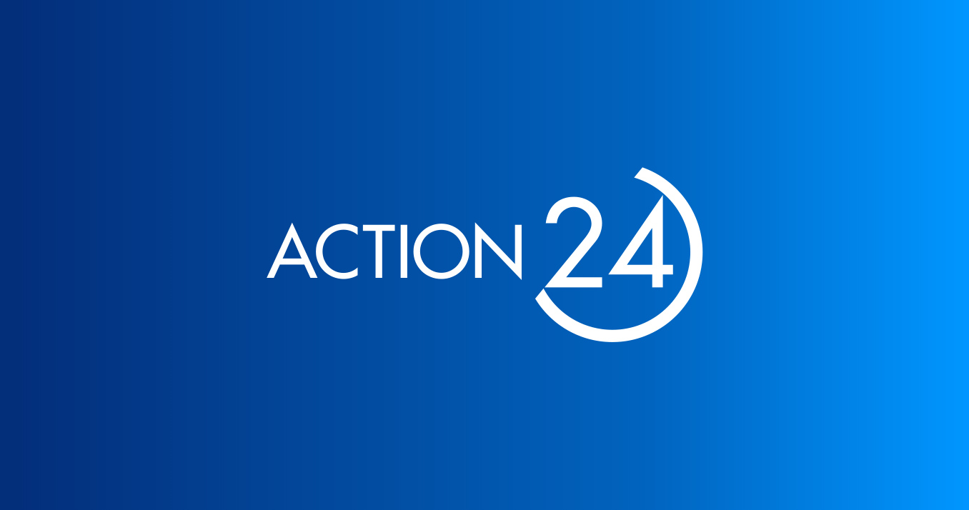 Λογότυπο τηλεοπτικού σταθμού Action 24 | Η ενημέρωση βρίσκει τη θέση της, είναι παντού όπου υπάρχουν ειδήσεις: στην πολιτική, την οικονομία, την κοινωνία, τον αθλητισμό.